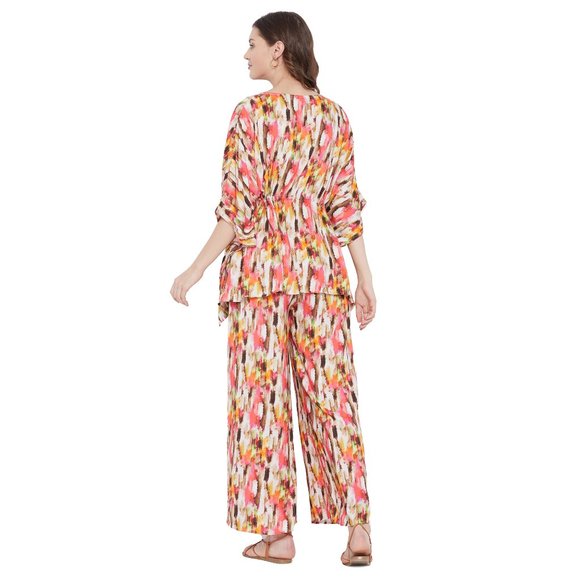 Abstract Printed Cream Color Rayon Co-Ord Set Dress for Women by Gypsie Blu - Picture 14 of 14